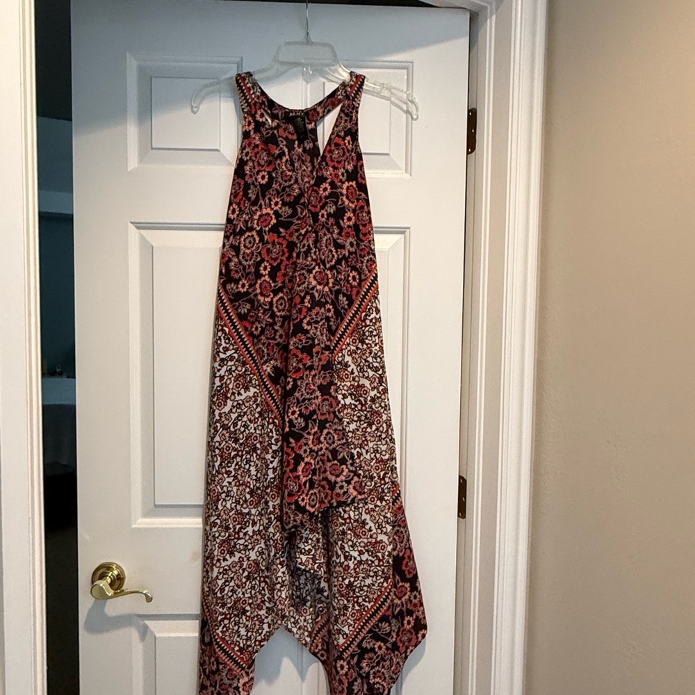 SLNY Asymmetrical Floral Dress - Red and Black